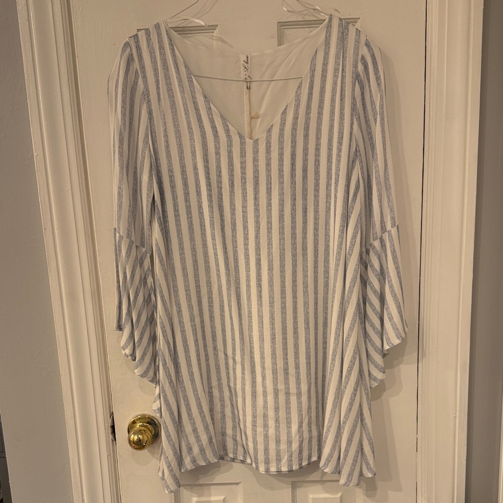 Elegant Blue and White Striped Mini Dress